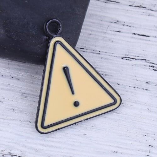 Zinc Based Alloy Pendants Triangle Black Yellow Punctuation Exclamation Mark Enamel 30mm(1 1/8") x 26mm(1"), 5 PCs