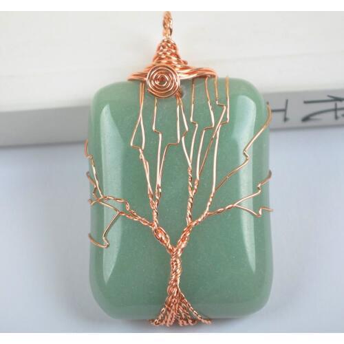 Lucky Green Aventurine Handmade Wire Wrap Tree Pendant Jewelry For Woman Gift S641