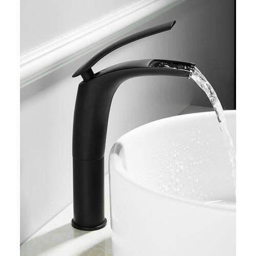 Vidric Bathroom Basin Faucet Black Baking Solid+ Free Hoses, Brass Faucet Sink Mixer Tap Hot and Cold Waterfall Basin Faucet