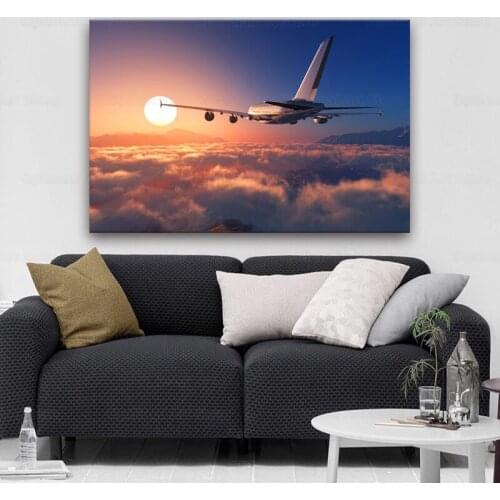 Modern Fashion HD Home Decor Wall Sticker Sunrise View Aircraft Paintings Canvas painting