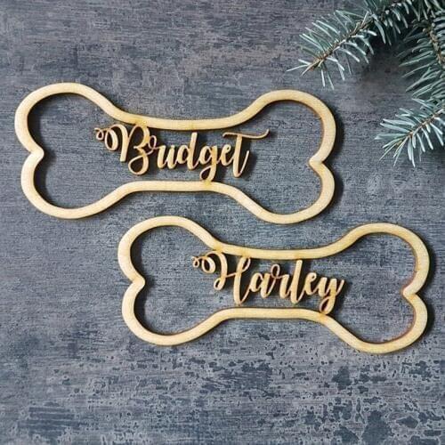 Wedding Gifts For Guests,Dog Stocking Wooden Name Tag, Custom Name Place Setting , Place Cards Personalized, Laser Cut Names