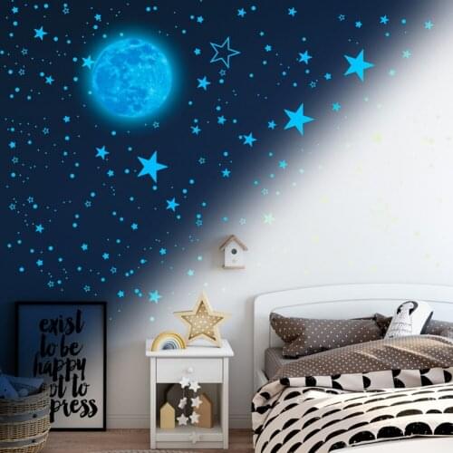 1049 Pcs Ceiling Sticker Fluorescent Glow Moon Star Dot Wall Luminous Stickers for Home Party Kids Room Decorations