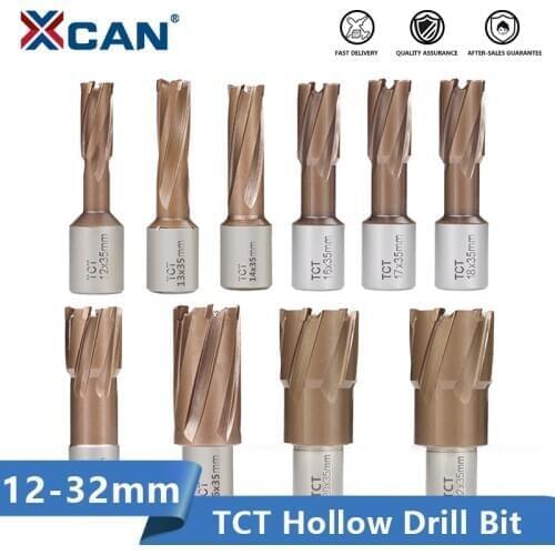 XCAN TCT Hollow Drill Bit TiCN Coating 12-32mm Carbide Annular Cutter Hole Opener Metal Core Drill Bit