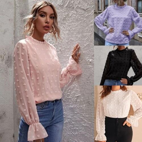 Spring/Summer 2021 New Round Neck Long Sleeve Loose Chiffon Top Female M6025