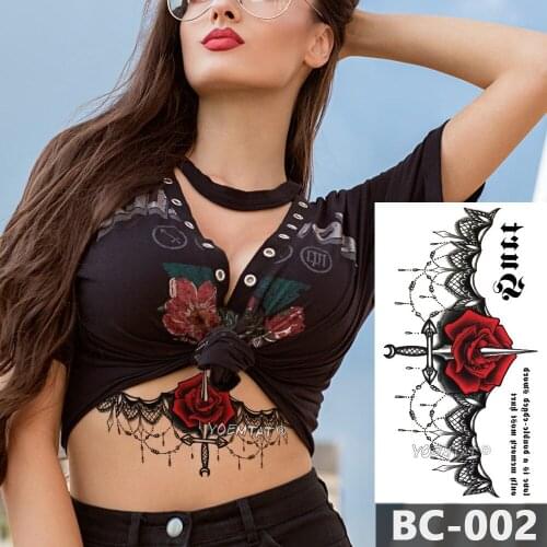 1 Sheet Chest Body Tattoo Temporary Waterproof Jewelry Rose lace Lace Decal flower Waist Art Tattoo Sticker for Women