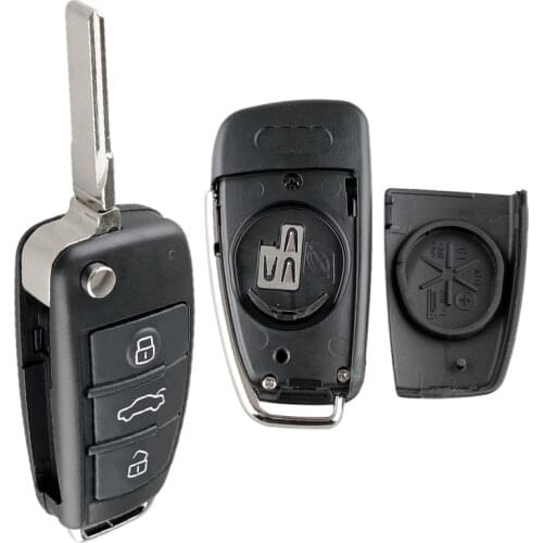 1pcs 3 Buttons Black Smart Plastic Folding Remote Flip Car Key Case Shell Fob Replacement With Uncut Blade fit for Audi A6