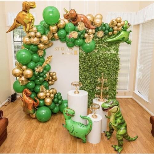 105pcs Dinosaur Balloons Garland Kit for Birthdays Baby Showers Decoration and comes with T Rex, Velociraptor, Brontosaurus