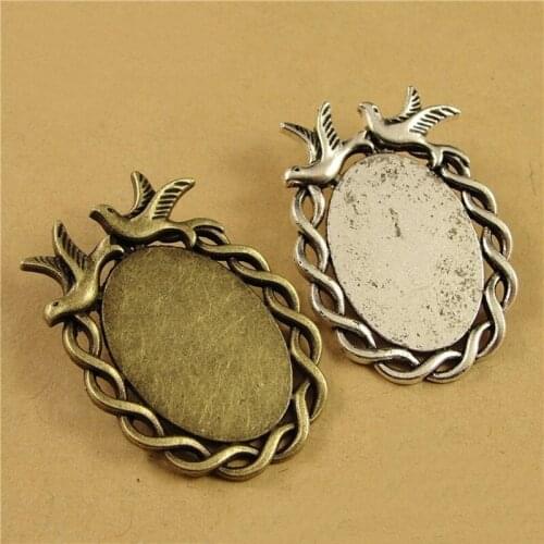 18*25mm Oval Cabochon Base Antique Bronze/Silver Plated Vintage Style Alloy Bird Pendant Settings For Jewelry Making