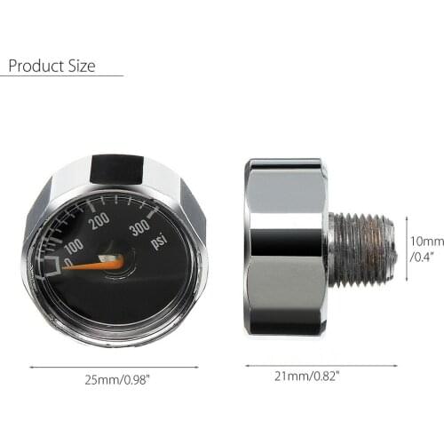 2pcs 25MM 300PSI Micro Air Pressure Gauge for HPA Paintball Marker CO2 Tank PCP RW