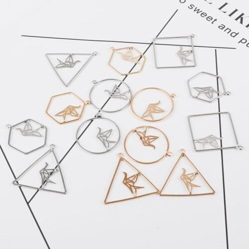 2pcs/bag Metal Beads Pendant Thousand Paper Crane Geometric Bird Charm For DIY Earring Jewelry Findings Craft Making Accessories