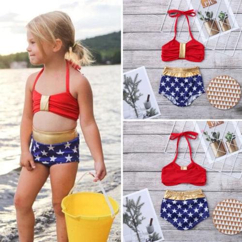 2021 Brand New 1-6Y Baby Girl Beachwear Bikini Set Swimsuit Bra Top + High Waist Star Shorts 2PCS Swimsuit Beachwear