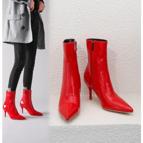 2020 Fashion Boots New Women Boots Ankle Boots PU Leather Zipper Women Booties High Heels Autumn Boots Women Shoes White Black