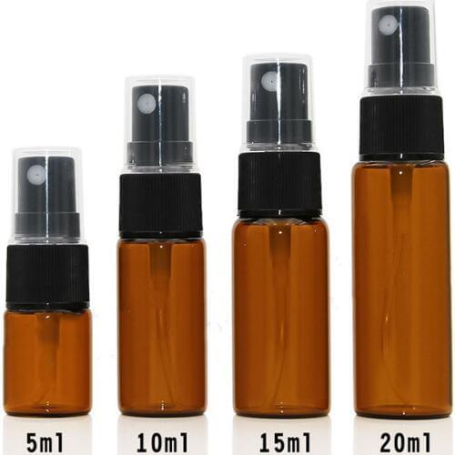 50pcs 5ml 10ml 15ml 20ml amber glass perfume spray bottle mini vial black pump head