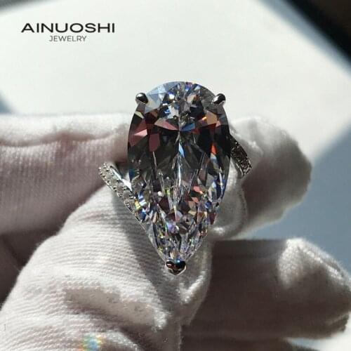 AINUOSHI Luxury 12x22mm Pear-shapd Simulated SONA Diamond Engagement Rings Gifts For 925 Sterling Silver Fashion Rings