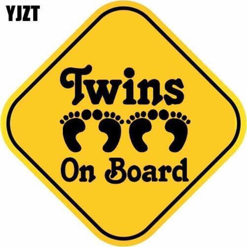 YJZT 16CM*16CM TWINS ON BOARD Car Sticker Cute Footprints Decal Warning PVC 12-40415