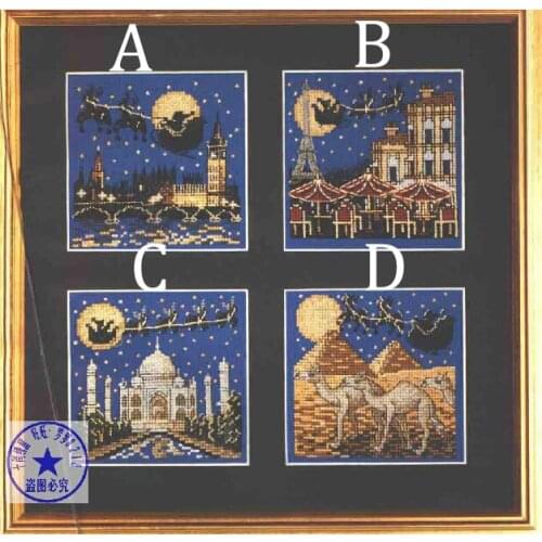 FREE Shipping FULL set cross stitch card Christmas Eve London Paris Thailand Egpt, Xmas greeting card
