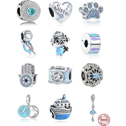 2021 New 100% Real 925 Sterling Silver Summer Lake Blue Swim Fish Bead Fit Original Pandora Bracelets DIY Jewelry For Women Gift