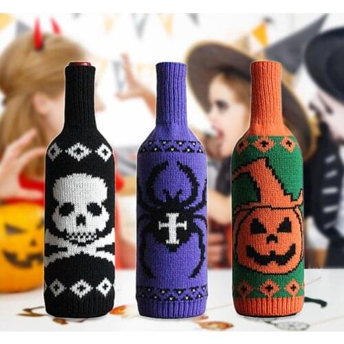 Brand New Halloween Wine Covers Cute Pumpkin Skull Spider Pattern Knit Wine Bottle Sweaters Halloween Decoration Halloween Party