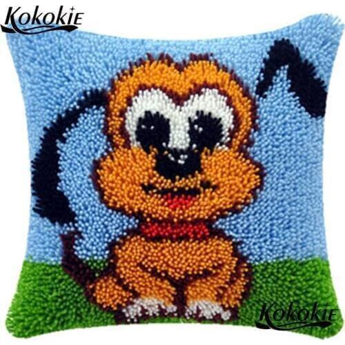 Diy latch hook dog pillow cross stitch kits embroidery needlework sets cartoon carpet Needlework Crocheting Rug Kits cushion mat