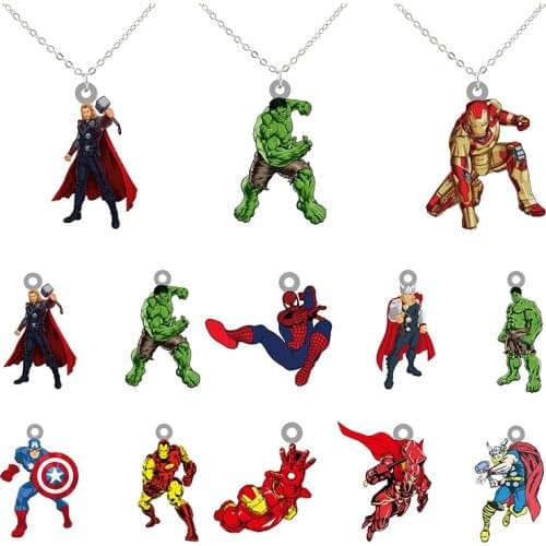 Disney Marvel Avengers Thor And His Hammer Iron Man Creative Design Acrylic Pendant Cartoon Necklace Epoxy Resin Jewelry MLV083