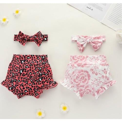 Newborn Toddler Kids Baby Pants High Waist Leopard Floral Print Shorts Ruffles Infant Childrens Short Trousers Bowknot 0-18M