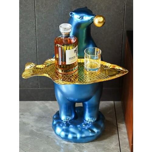 Nordic Style Home Decor Polar Bear Statue Resin Welcome Guests Sculpture Ornaments Living Room Decoration Tray Light Luxury Gift