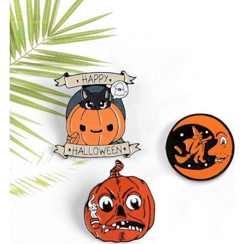 HAPPY Halloween Enamel Brooch Classic Pumpkin Evil Phantom Moon Witch Fun Lapel Pin Scrap Backpack Badge Punk Jewelry Gifts