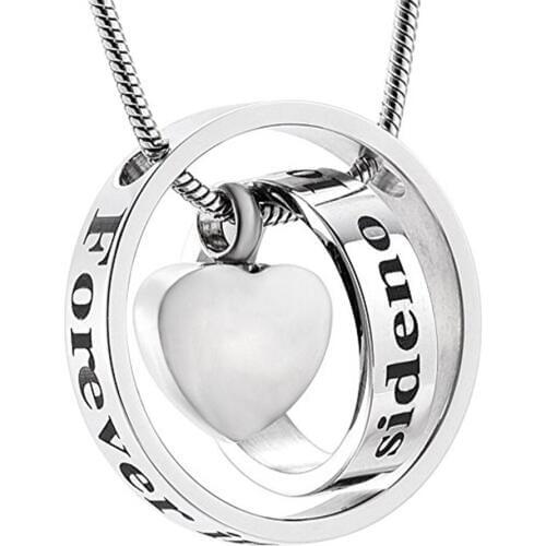 K001 Forever In My Heart No Longer By My Side-Double Circle of Life Cremation Memorial Jewelry for Ashes Urns-Free Engraving