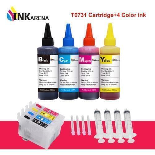 INKARENA T0731 XL Ink Cartridge For Epson Stylus T10 T11 T20 T20E T21 T30 T40W TX100 TX101 TX102 TX103 + 4 Color Refill Ink Kit