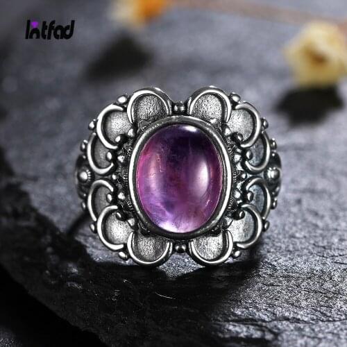 Oval Amethyst Silver 925 Rings Gemstone Natural Amethyst Rings for Girl Wedding Engagement Jewelry Dropshipping