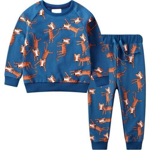 Little maven childrens sets new spring Cotton brand long sleeve animal print shirt + animal print pants