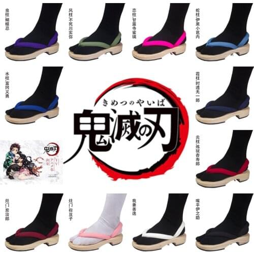 MeetLife Demon Slayer Cosplay Shoes With Socks Anime Kimetsu no Yaiba Japanese Clogs Shoes Nezuko Shinobu Cosplay Accessories