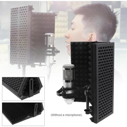 Microphone Isolation Shield 3-Panel Wind Screen Foldable 3/8" and 5/8" Threaded High Density Absorbing Foam for Recording Studio