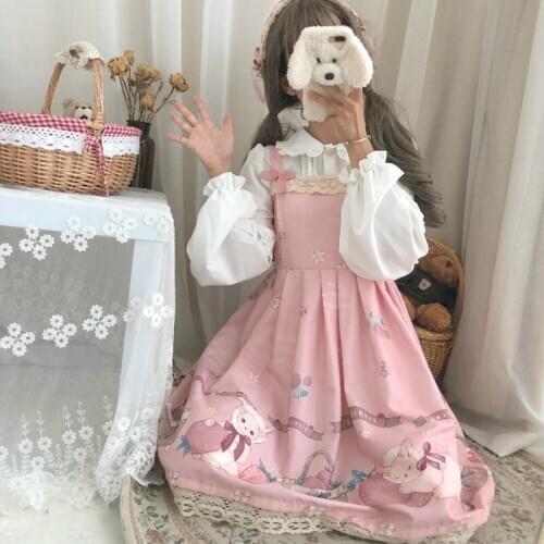 Sweet lolita dress cute printed vintage Strawberry cat JSK Japanese student soft girl suspender dress girl gothic lolita cosplay