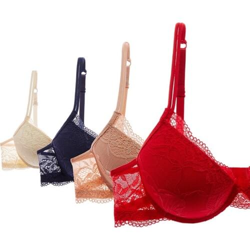 Fashion Red Lace Bra Top Sexy Padded Underwire Push Up Bras For Women Cotton Underwear Girls Lingerie Plus Size A B C Black Blue