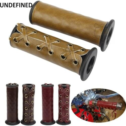 7/8'' 22mm Motorcycle Hand Grips Heavy Duty Leather Handlebar Grips Throttle Cover Wraps for Honda Indian Cafe Racer Universal