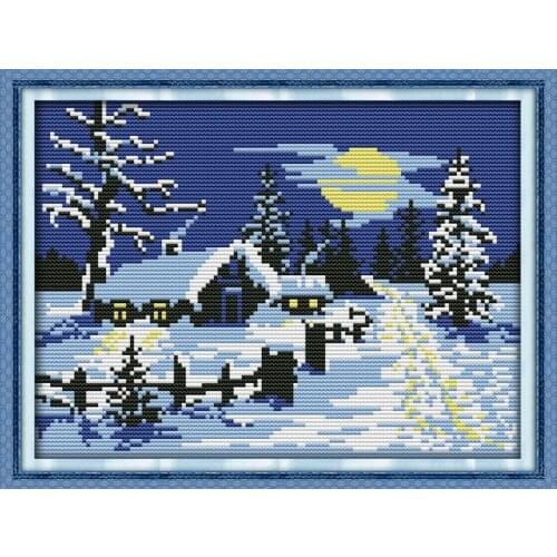 Red sun snow cross stitch kit flowers 14ct 11ct count print canvas stitching embroidery DIY handmade needlework plus
