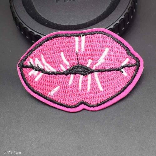 Pink Mouth Iron On Embroidered Clothes Patches For Clothing Stickers Wholesale Girl Woman