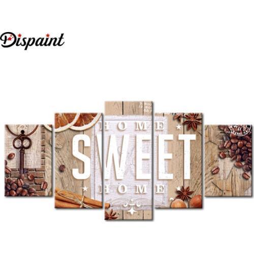 Dispaint 5pcs Full Square/Round Drill 5D DIY Diamond Painting "Home Sweet Home" Multi-picture Combination Embroidery 5D Decor
