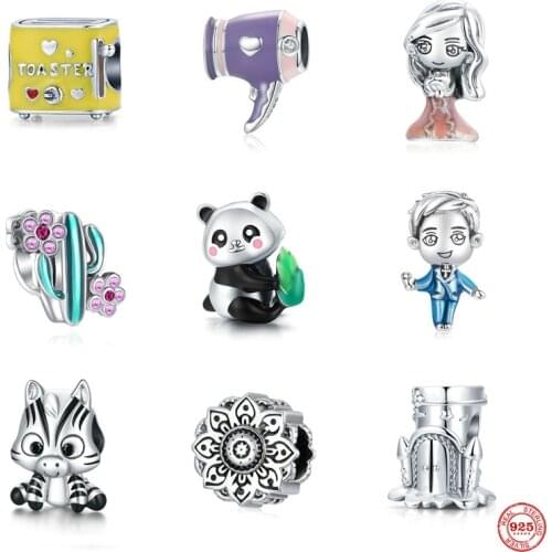 NEW European Panda Toaster hair dryer Bead Fit Original Pandora Charms Silver 925 Bracelet Jewelry DIY Accessories Girl Women