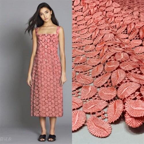 Lace238 The New Exquisite High Density Hollow Mesh Leaf Embroidered Lace Fabric Cheongsam Dress Clothes DIY Sewing Material
