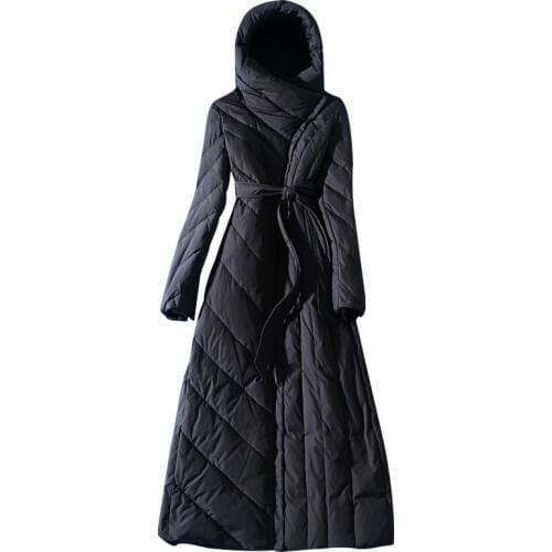 New winter Women Long Slim Thick White Duck Down Jacket Coat Fashion Warm Coat With Belt