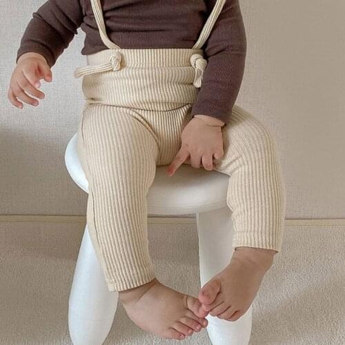 Toddler Boys Girls Cotton Pants Infant Suspender Pant Soft Warm Snug-fitting Spring Bottoms for 3-12 Months Baby
