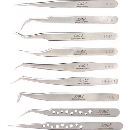 FUNMIX Stainless Steel Tweezers False Eyelash Extension Tweezers Anti-static Eyebrow Lash Tweezers watchmaker tools