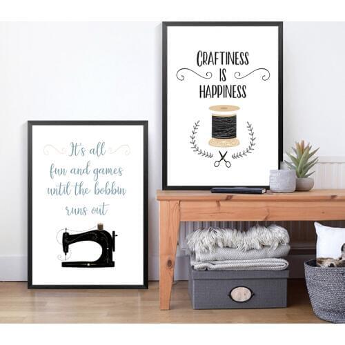 Crafts Room Decor Sewing Art Picture Canvas Painting , Craftiness is happiness Crafts Quote Prints Sewing Room Wall Art Decor