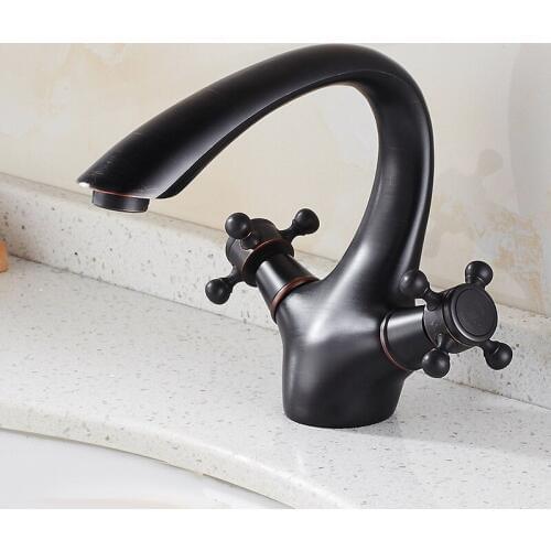 Luxury Oil Rubbed Bronze Dual Cross Handles Bathroom Vessel Sink Basin Faucet Mixer Taps anf040