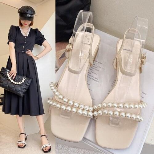 New Summer Fashion Design Pearl Women Sandals High Heels Ladies Sandals Open Toe Shoes Women Large Size