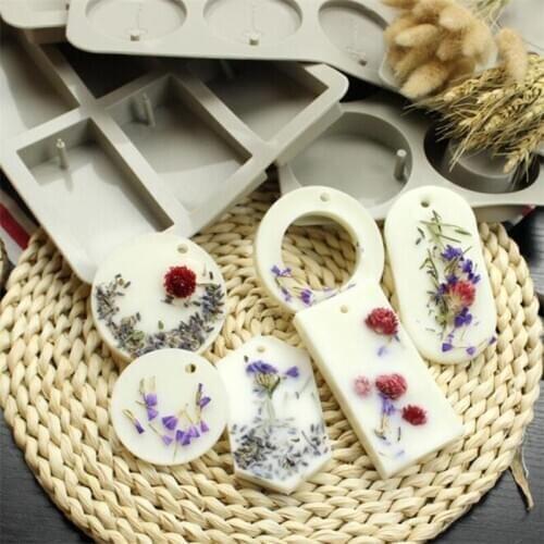 6 Holes Silicone Soap Molds DIY Handmade Dried Flowers Aroma Wax Tablets Resin Mold