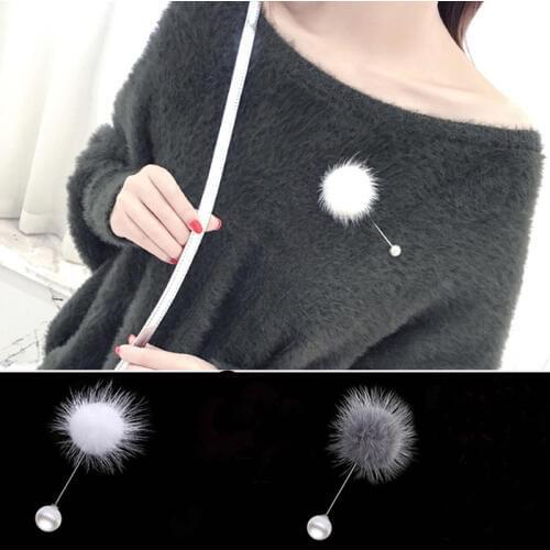 Trendy Fur Ball Piercing Lapel Pins for Women Girls Simulated Pearl Brooches Collar Sweater Fashion Jewelry s 3 Colors