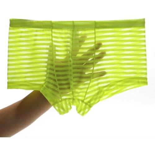 Men Boxer Underwear Boxers Sexy Stripe Mens Mesh Transparent Boxer Low Waist Ultra-thin Ice Silk Sexy Breathable M/L/XL/XXL